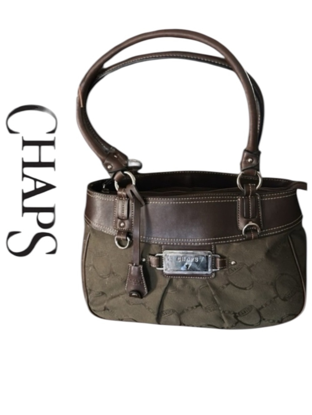 Vintage Green with Brown Trim Tote Shoulder Bag